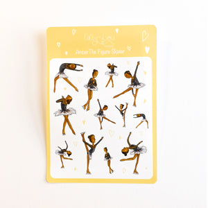 Amber The Figure Skater Sticker Sheet | Ice Skating Illustrated Sticker Set