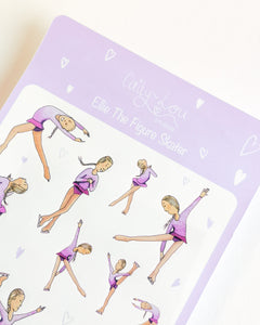 Ellie The Figure Skater Sticker Sheet | Ice Skating Illustrated Sticker Set