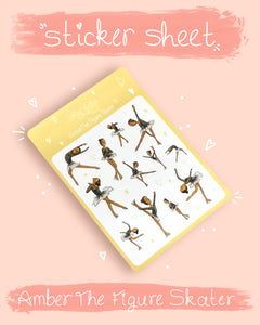 Amber The Figure Skater Sticker Sheet | Ice Skating Illustrated Sticker Set