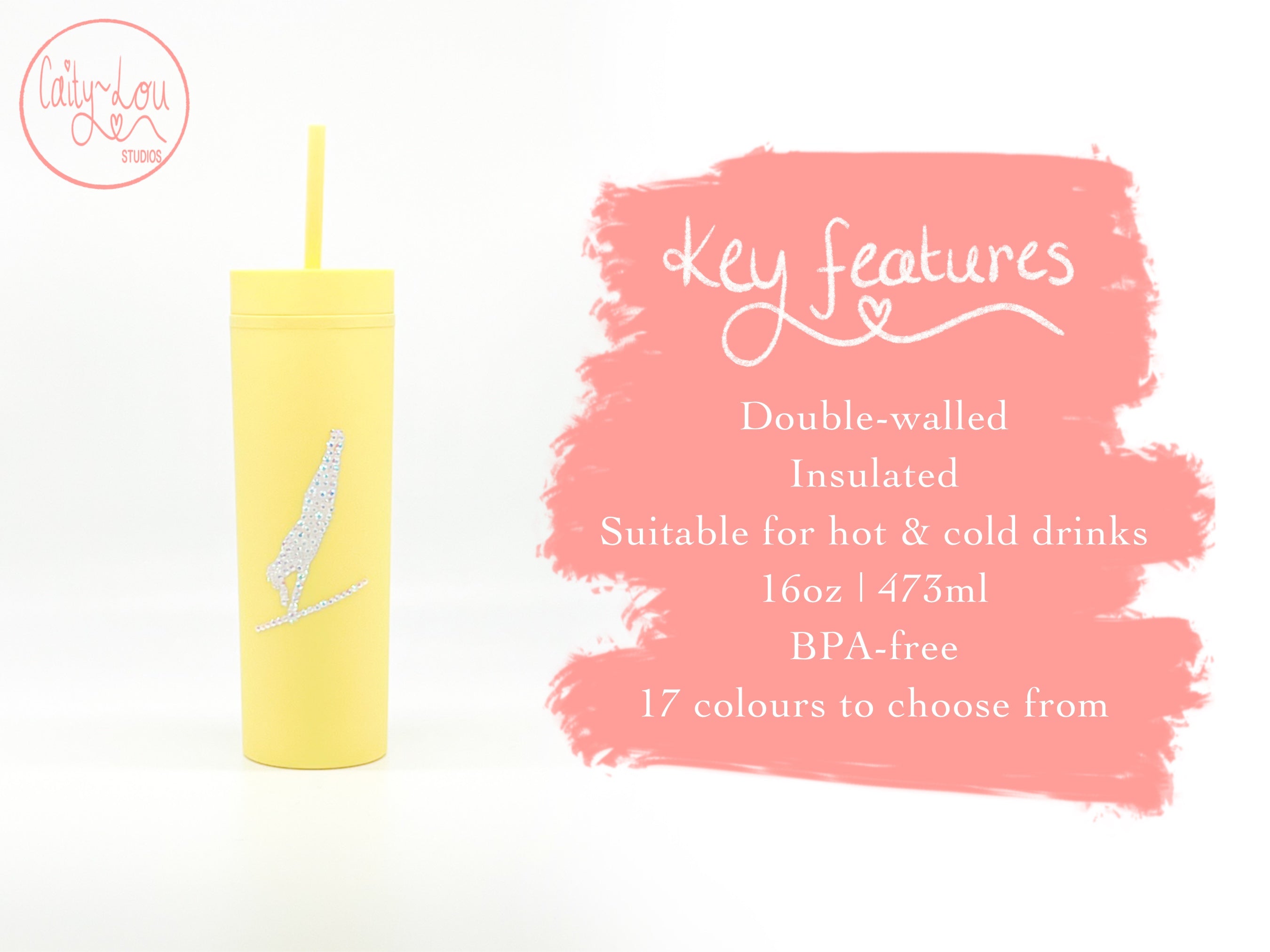 Personalised Gymnastics Rhinestone Tumbler with Straw | Blind Turn