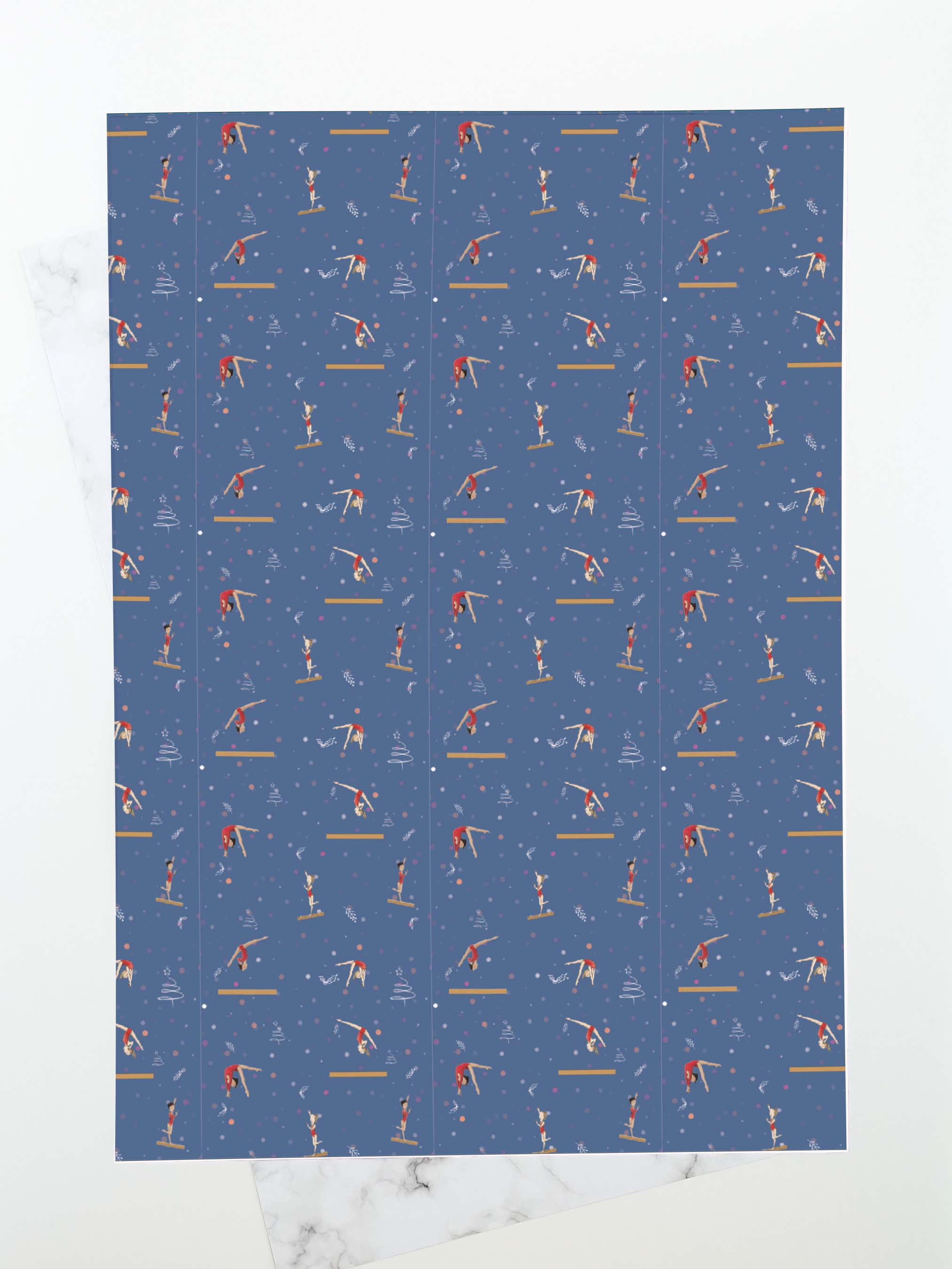 Girls Gymnastics Christmas Wrapping Paper Sheets | Blue