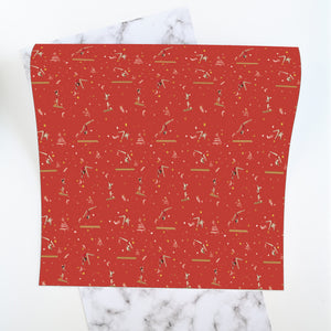 Girls Gymnastics Christmas Wrapping Paper Sheets | Red