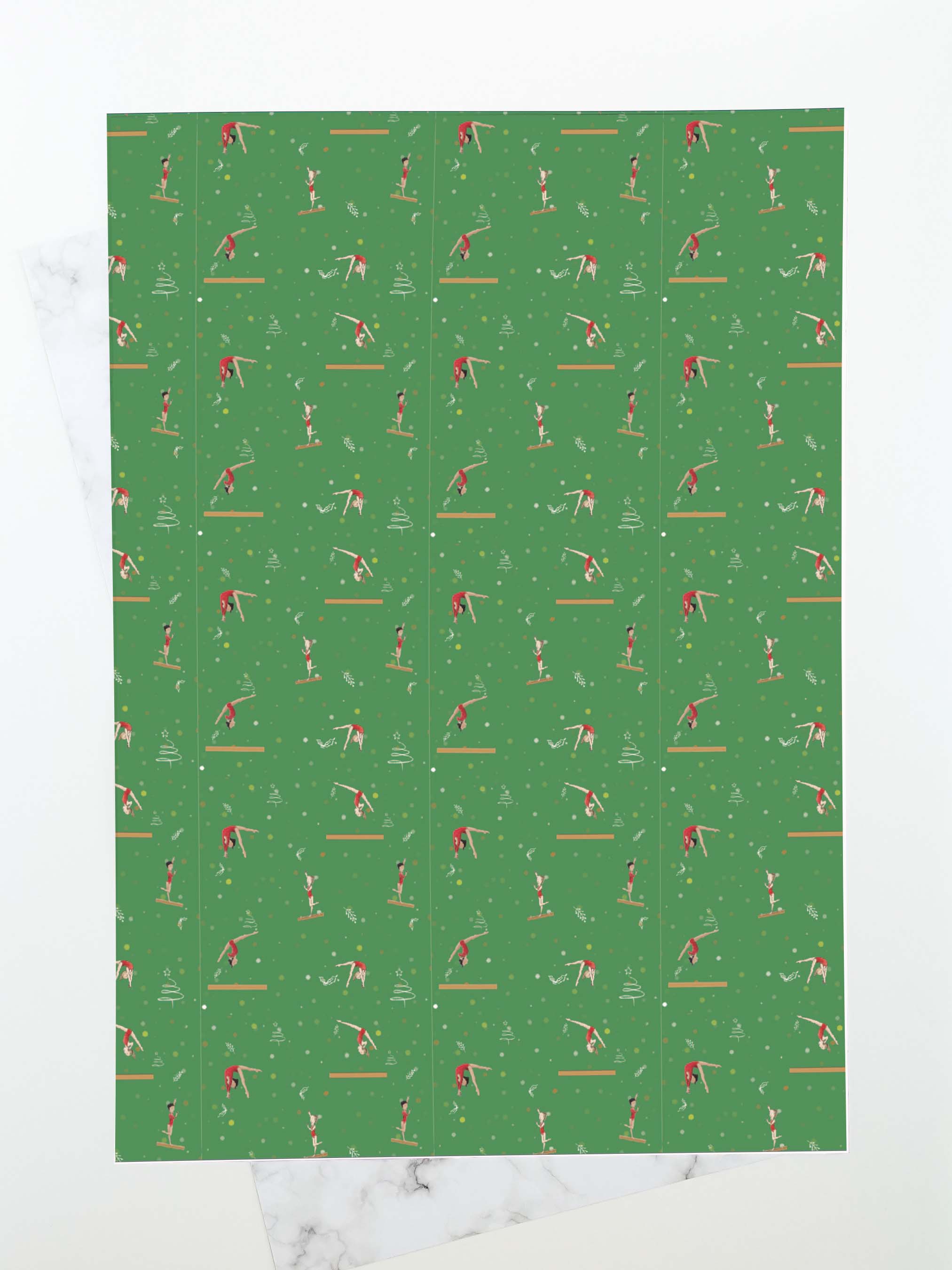 Girls Gymnastics Christmas Wrapping Paper Sheets | Green