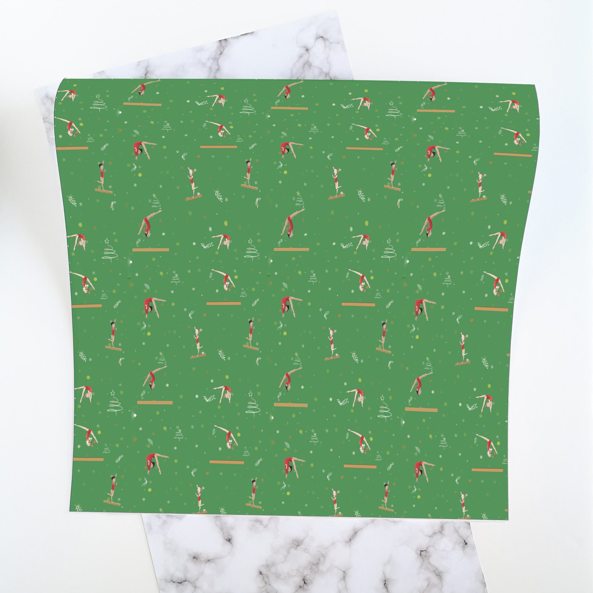 Girls Gymnastics Christmas Wrapping Paper Sheets | Green