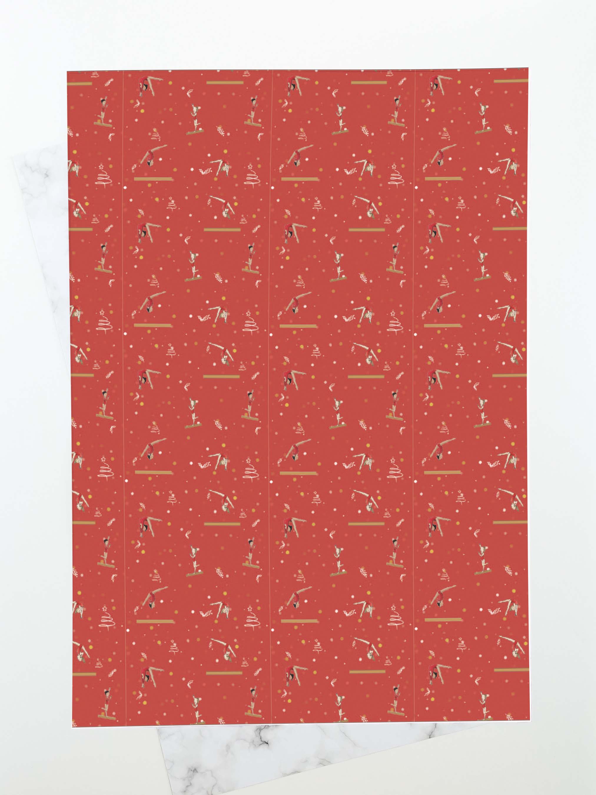 Girls Gymnastics Christmas Wrapping Paper Sheets | Red