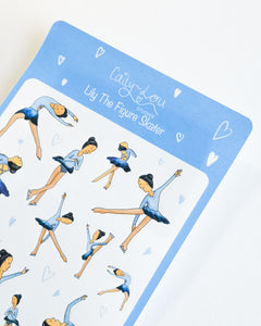 Lily The Figure Skater Sticker Sheet | Ice Skating Illustrated Sticker Set