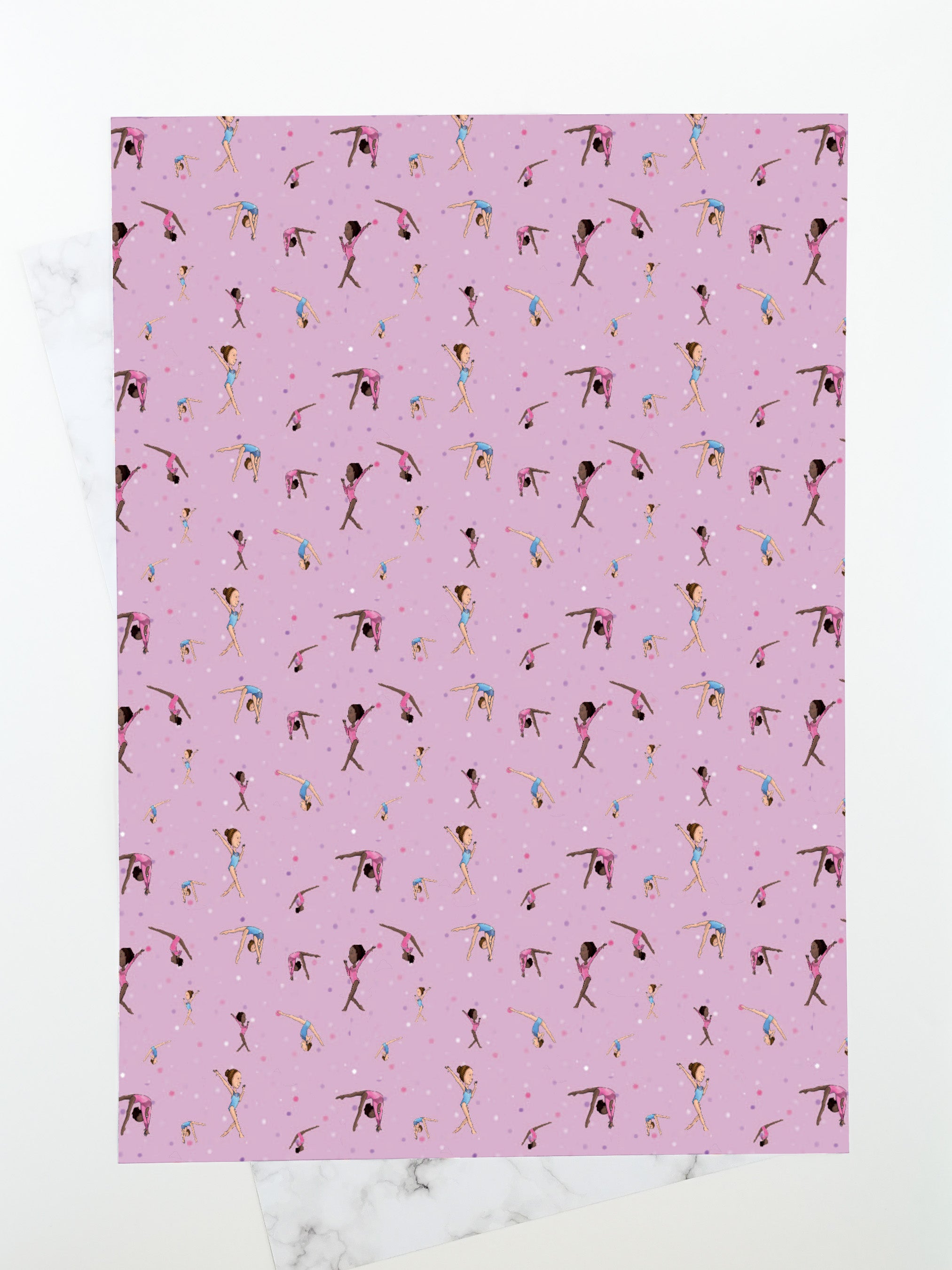 Eilidh & Katie Gymnastics Wrapping Paper Sheets | Lilac, Blue & Pink