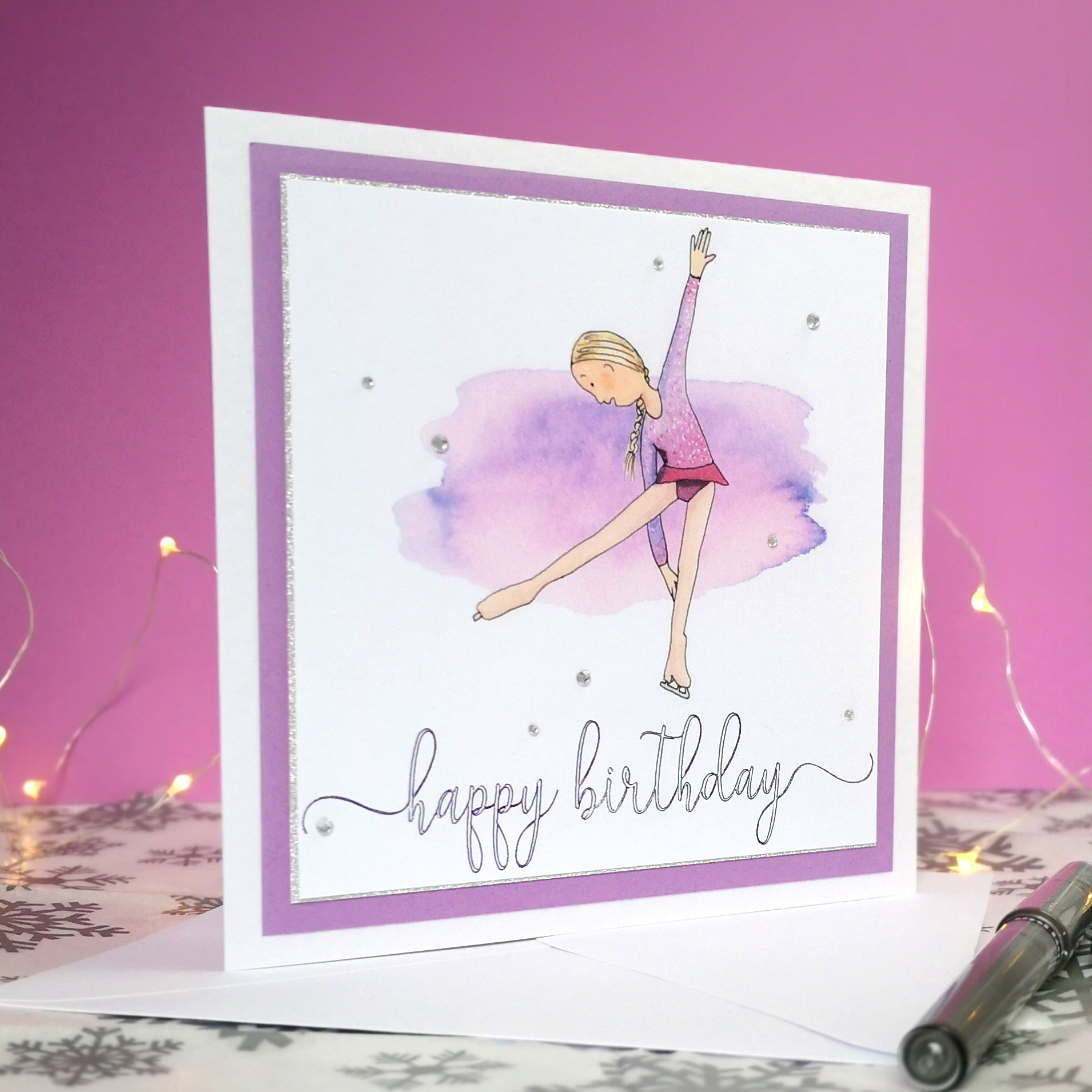 Ellie The Figure Skater | Handmade Ice Skating Birthday Card