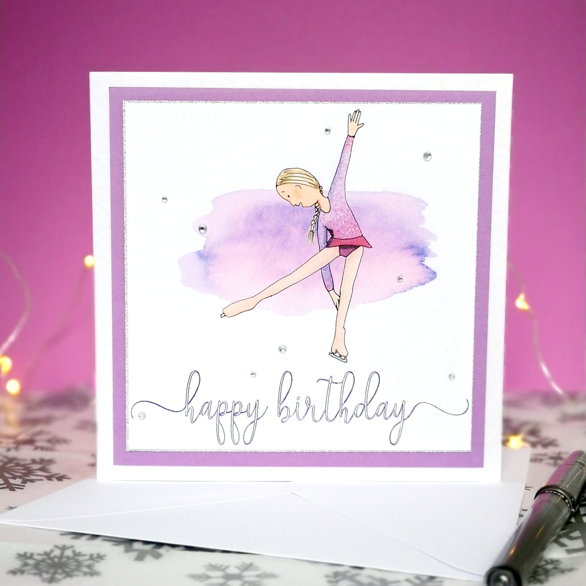 Ellie The Figure Skater | Handmade Ice Skating Birthday Card