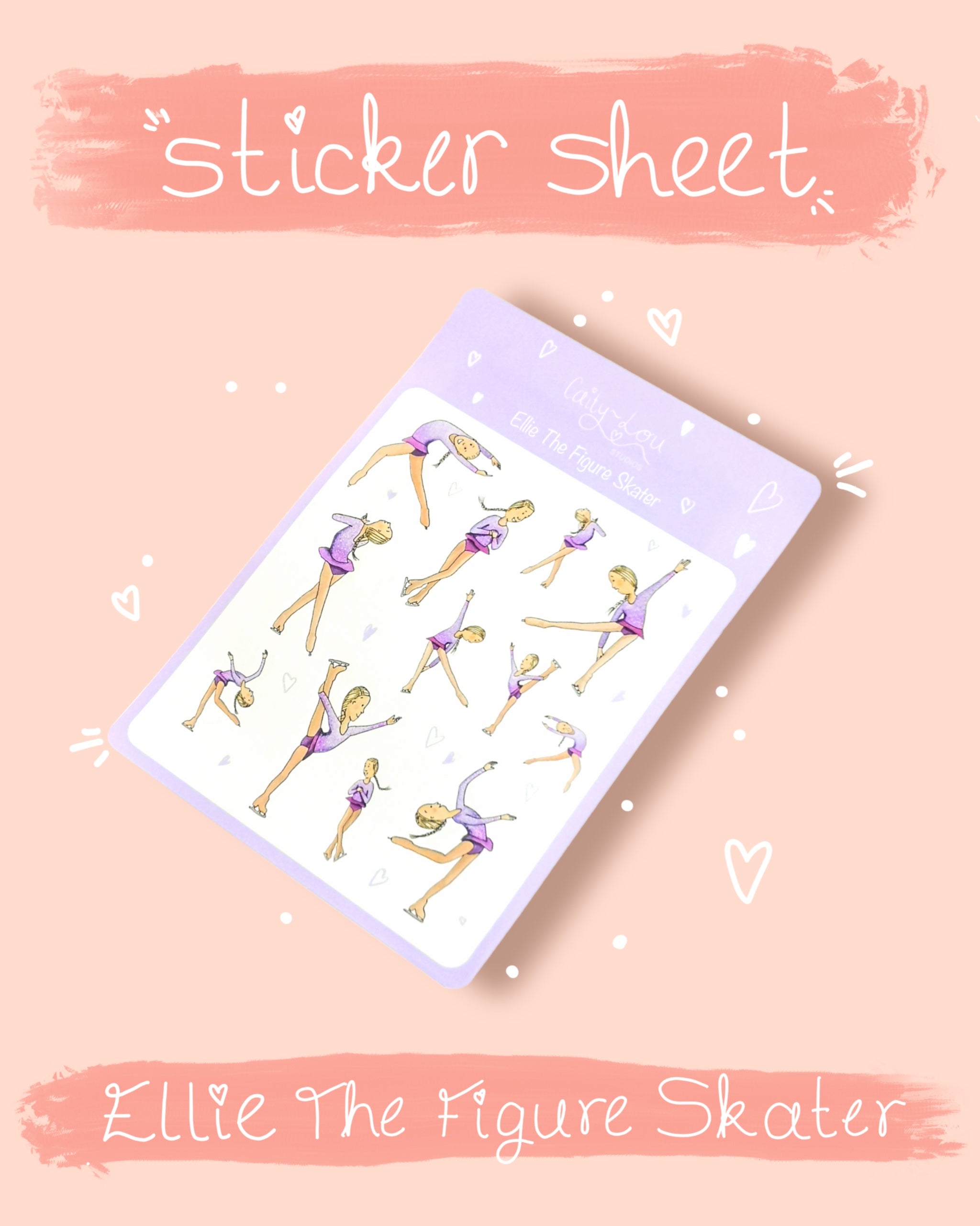Ellie The Figure Skater Sticker Sheet | Ice Skating Illustrated Sticker Set