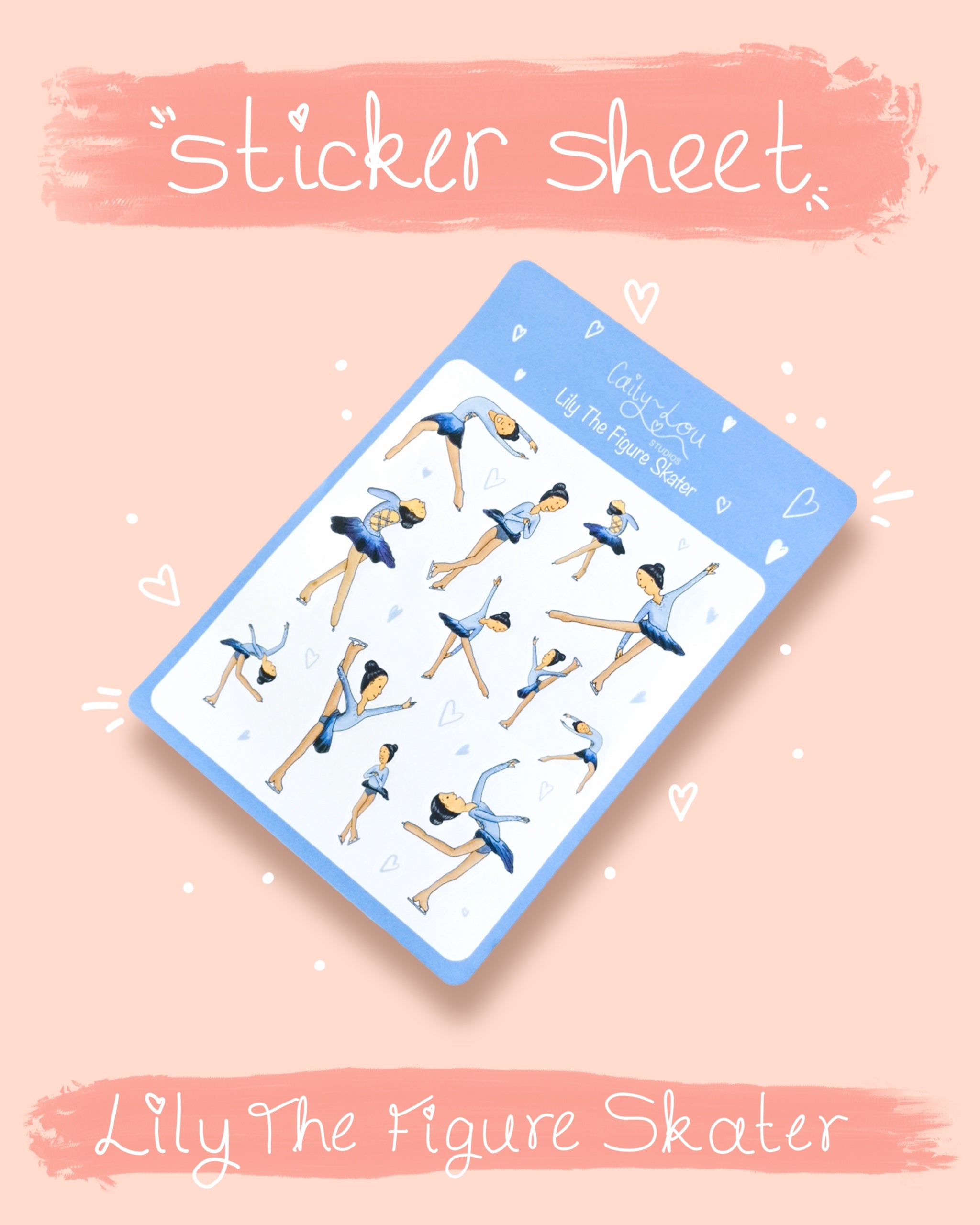Lily The Figure Skater Sticker Sheet | Ice Skating Illustrated Sticker Set