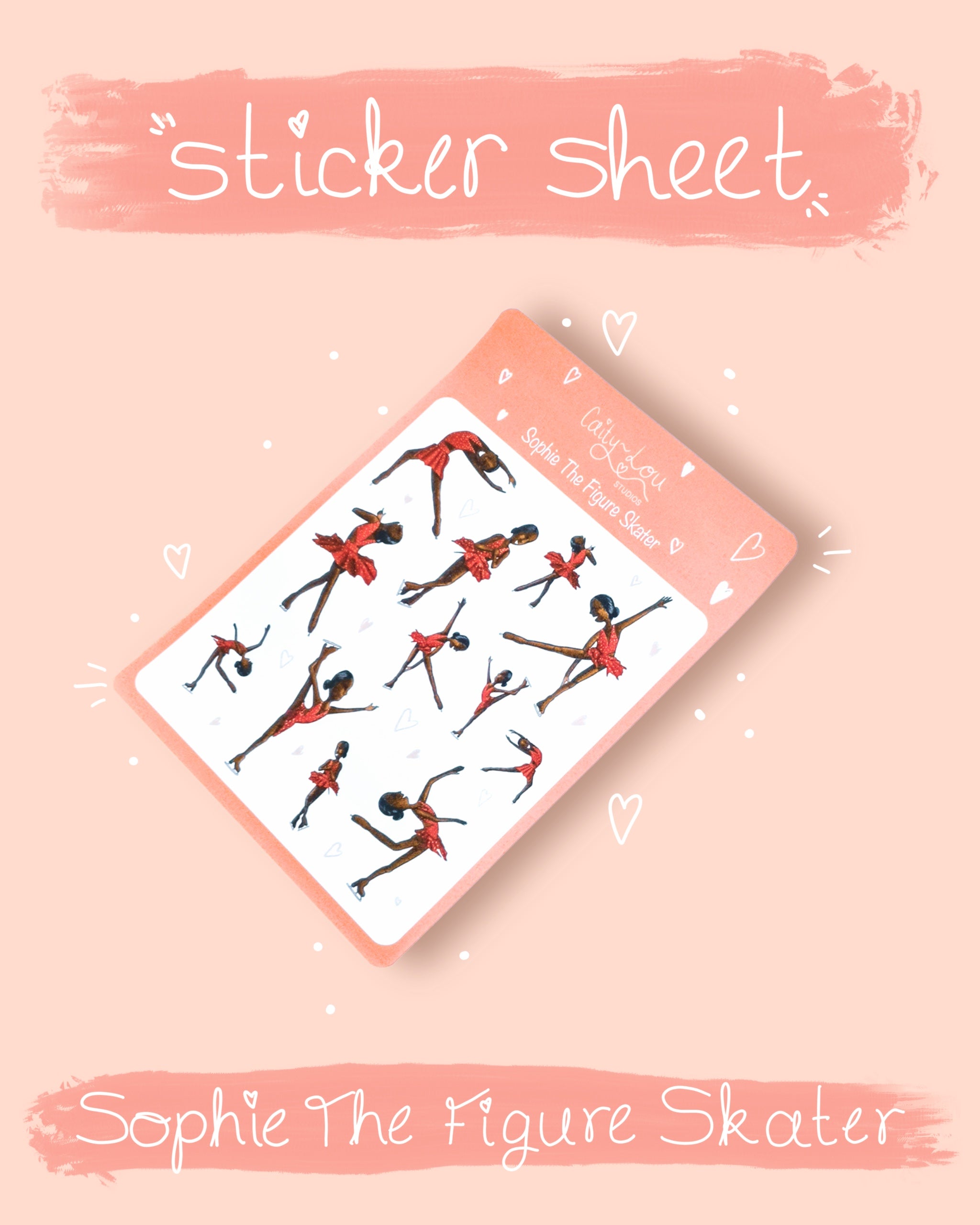 Sophie The Figure Skater Sticker Sheet | Ice Skating Illustrated Sticker Set