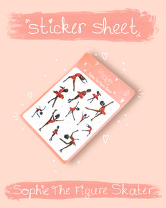 Sophie The Figure Skater Sticker Sheet | Ice Skating Illustrated Sticker Set