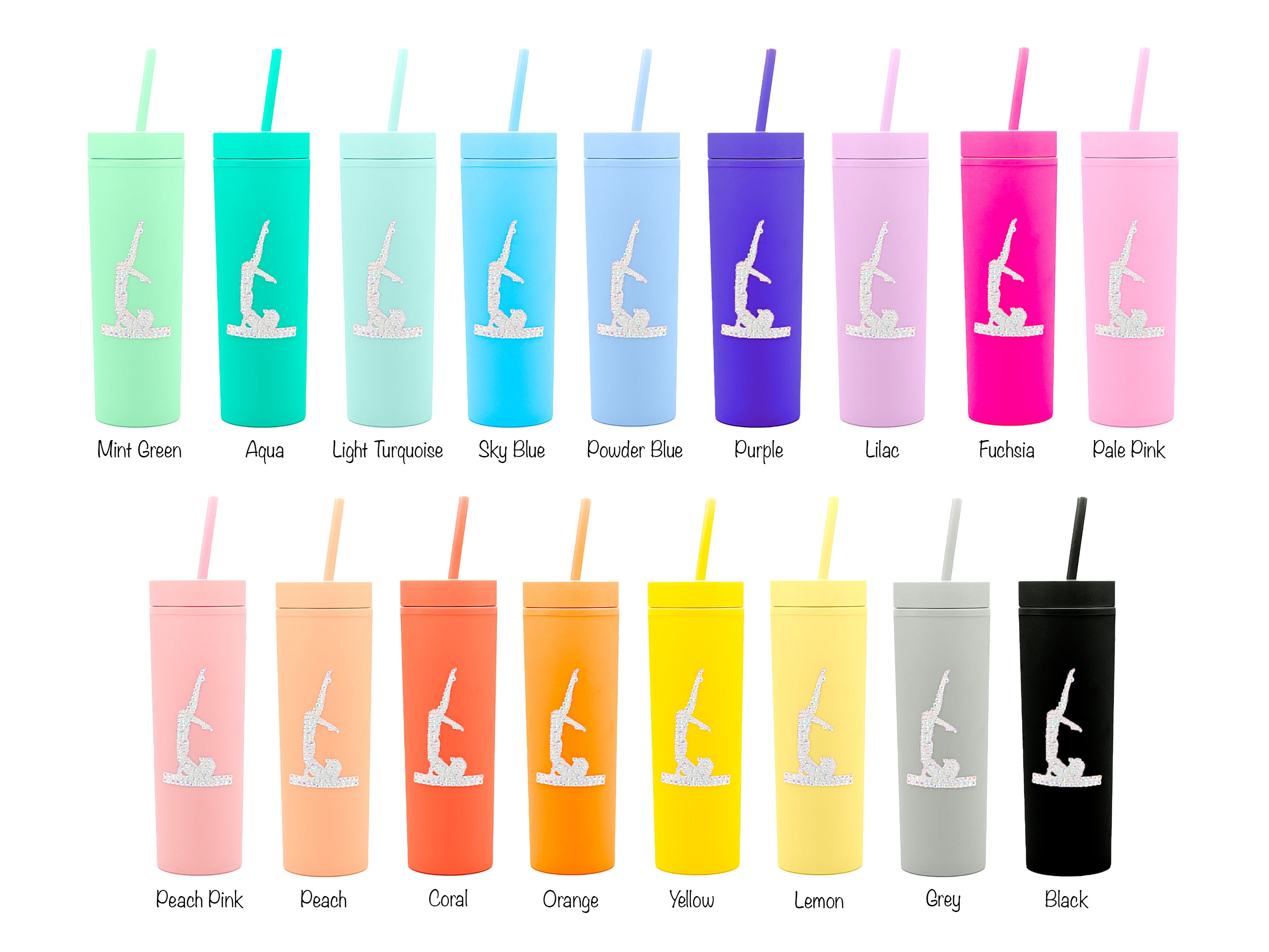 Personalised Gymnastics Rhinestone Tumbler with Straw | Chest Stand