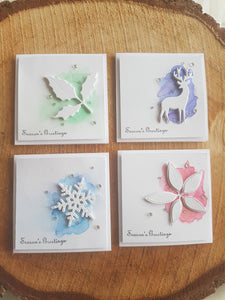 12 Handmade Christmas Card and Envelope Set | Watercolour Mini Cards | Customisable | Various Designs Available