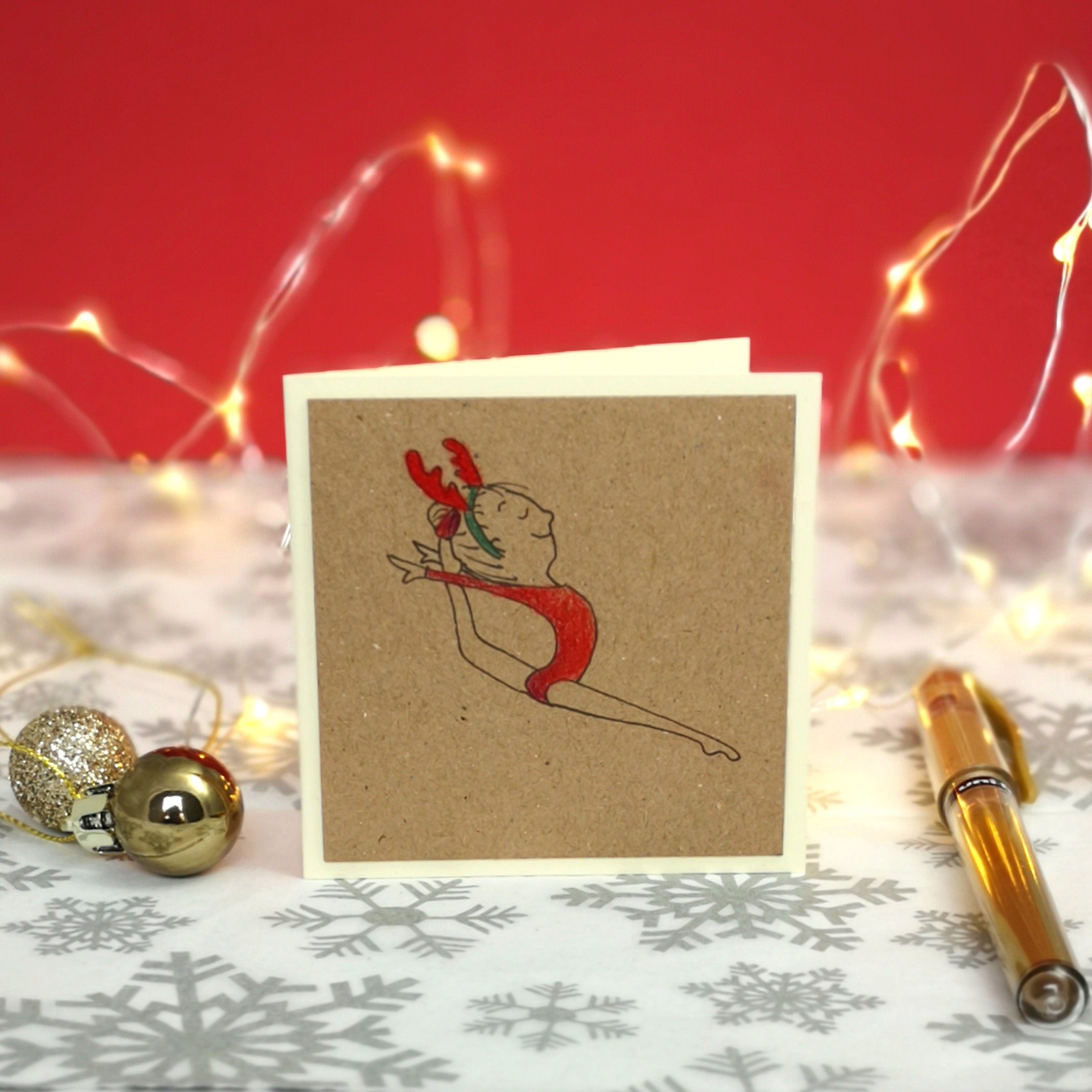 12 Handmade Gymnastics Kraft Mini Christmas Cards & Envelopes | 3 Designs | Women's Artistic