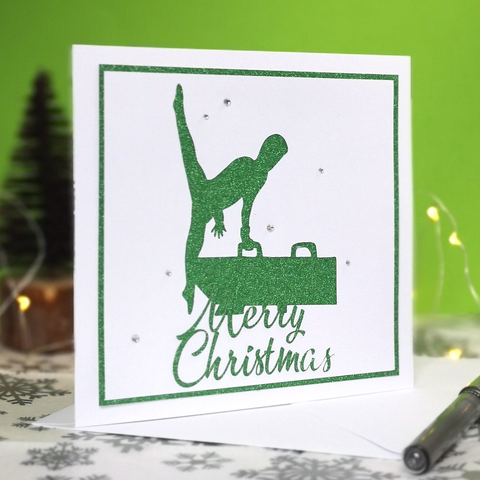 Flares | Handmade Large Square Gymnastics Silhouette Christmas Card | The Festive Edition