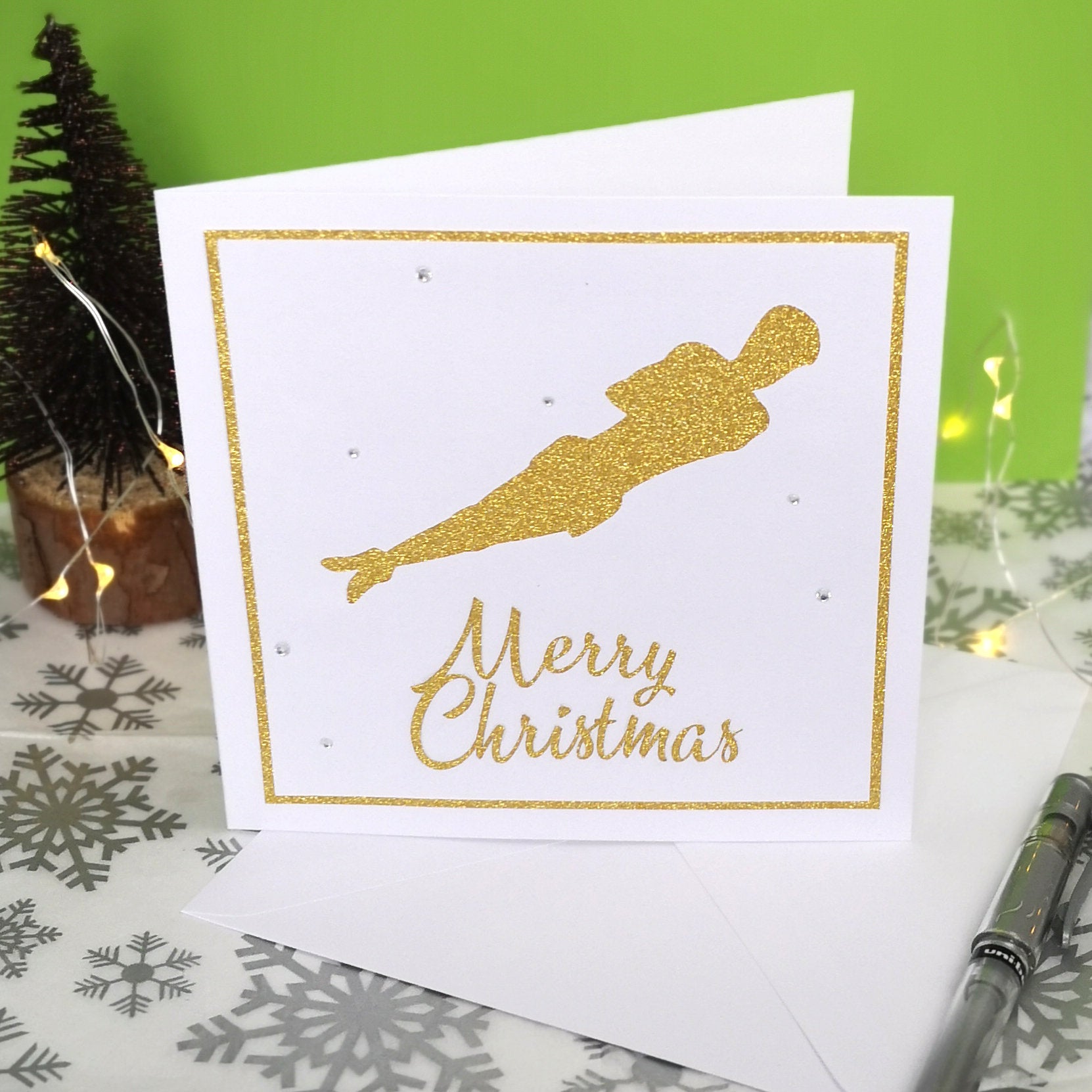 Twist | Handmade Large Square Gymnastics Silhouette Christmas Card | The Festive Edition