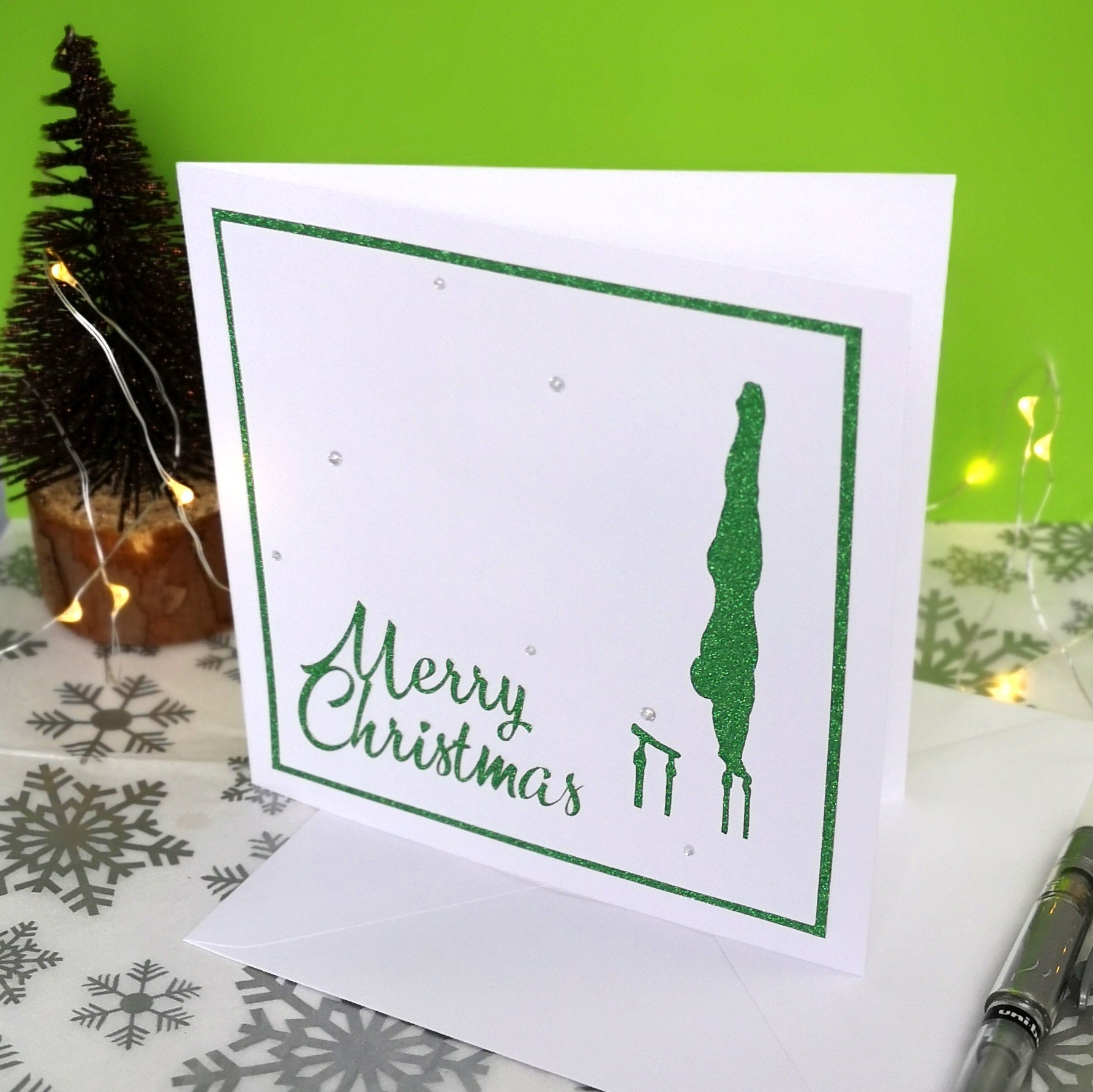 P-Bars Handstand | Handmade Large Square Silhouette Christmas Card | The Festive Edition