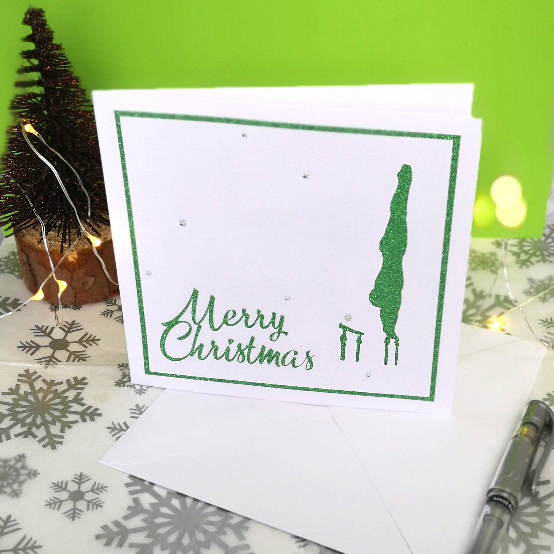 P-Bars Handstand | Handmade Large Square Silhouette Christmas Card | The Festive Edition