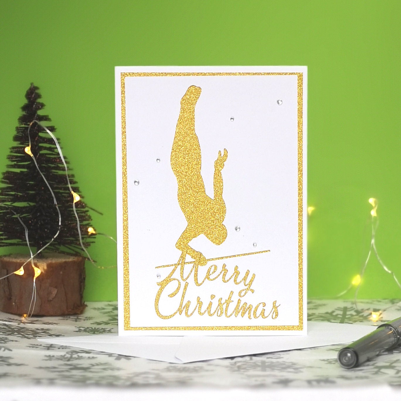 Squat Dislo | High Bar Handmade A6 Gymnastics Silhouette Christmas Card | The Festive Edition