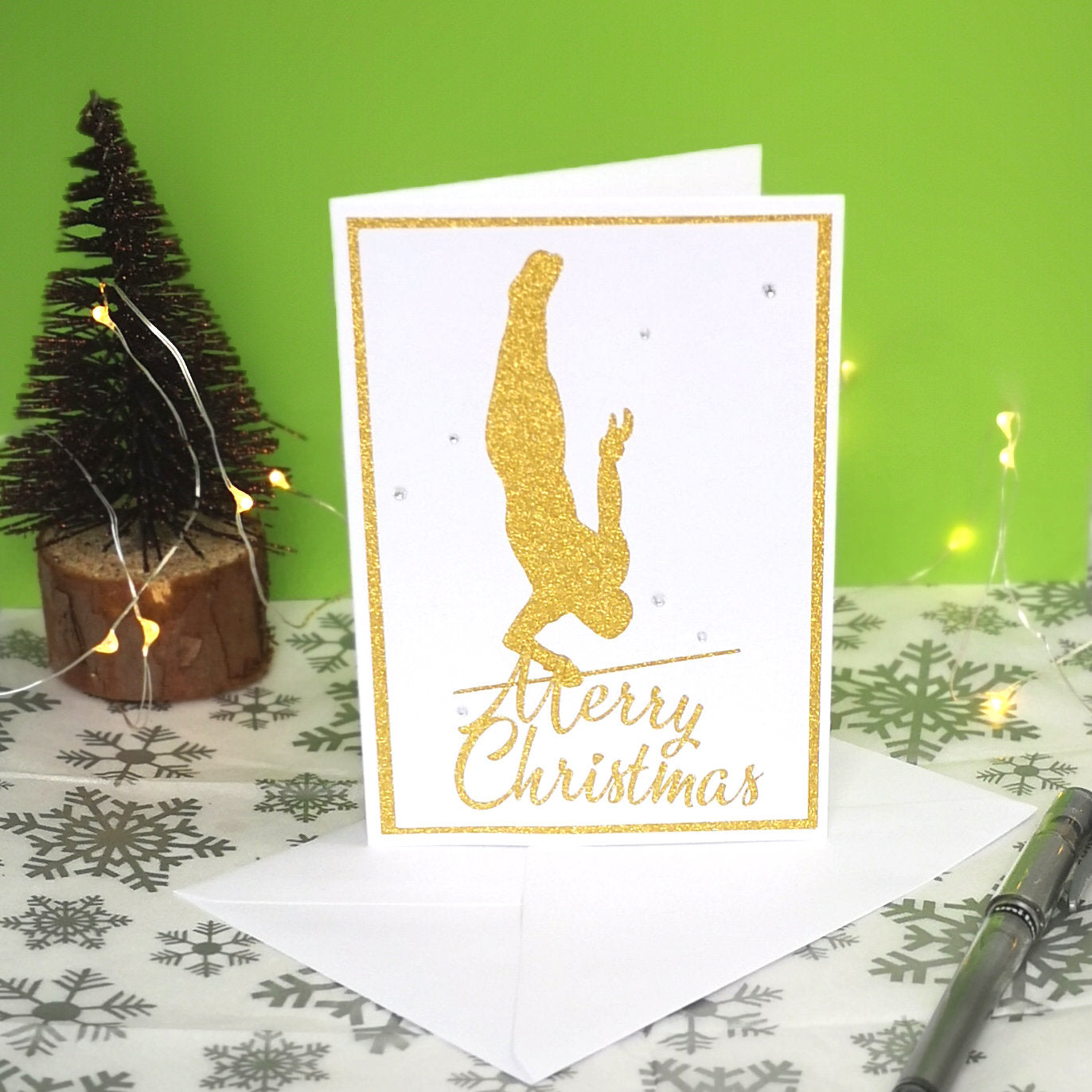 Squat Dislo | High Bar Handmade A6 Gymnastics Silhouette Christmas Card | The Festive Edition