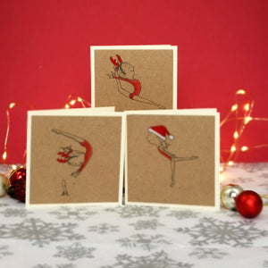 12 Handmade Gymnastics Kraft Mini Christmas Cards & Envelopes | 3 Designs | Women's Artistic