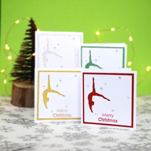 12 Handmade Gymnastics Mini Christmas Cards & Envelopes | 4 colours, 3 of each | Women's Artistic | Floor | Beam | Flic | Back flip | Dance