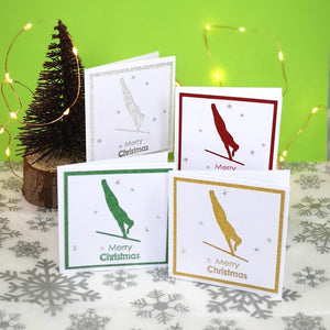 12 Handmade Gymnastics Mini Christmas Cards & Envelopes | 4 colours, 3 of each | Women's Artistic | Asymmetric A-Bars | Uneven Bars | Turn