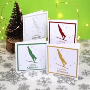 12 Handmade Gymnastics Mini Christmas Cards & Envelopes | 4 colours, 3 of each | Women's Artistic | Asymmetric A-Bars | Uneven Bars | Turn