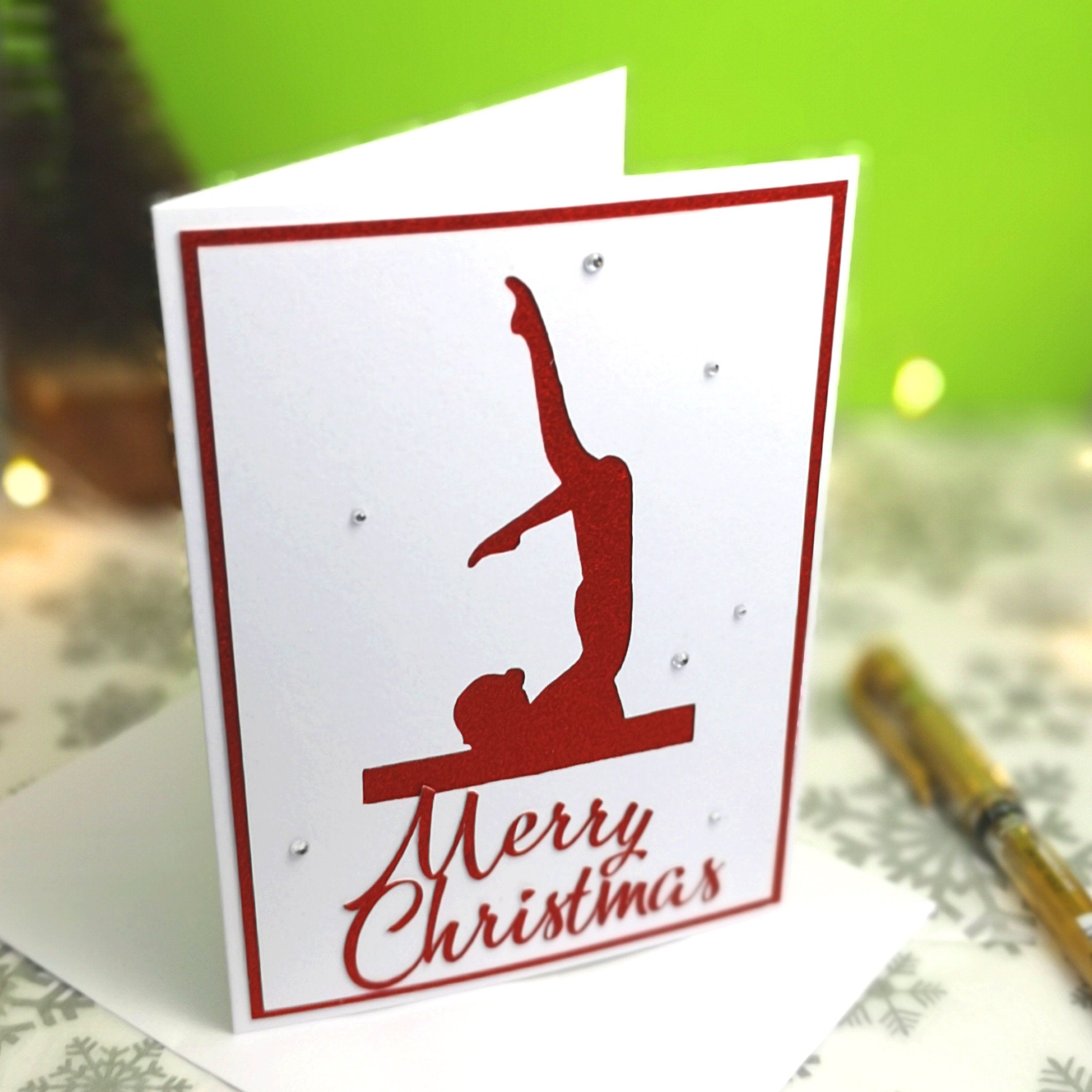 Chest Stand Beam Handmade A6 Gymnastics Silhouette Christmas Card | The Festive Edition