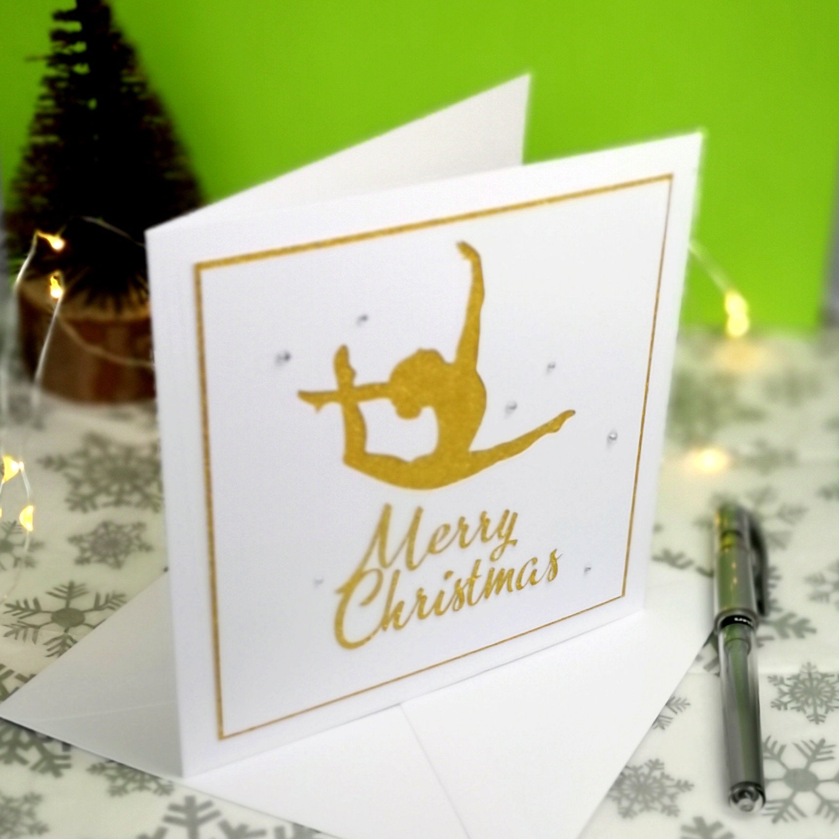 Ring Leap | Handmade Large Square Gymnastics & Dance Silhouette Christmas Card | The Festive Edition