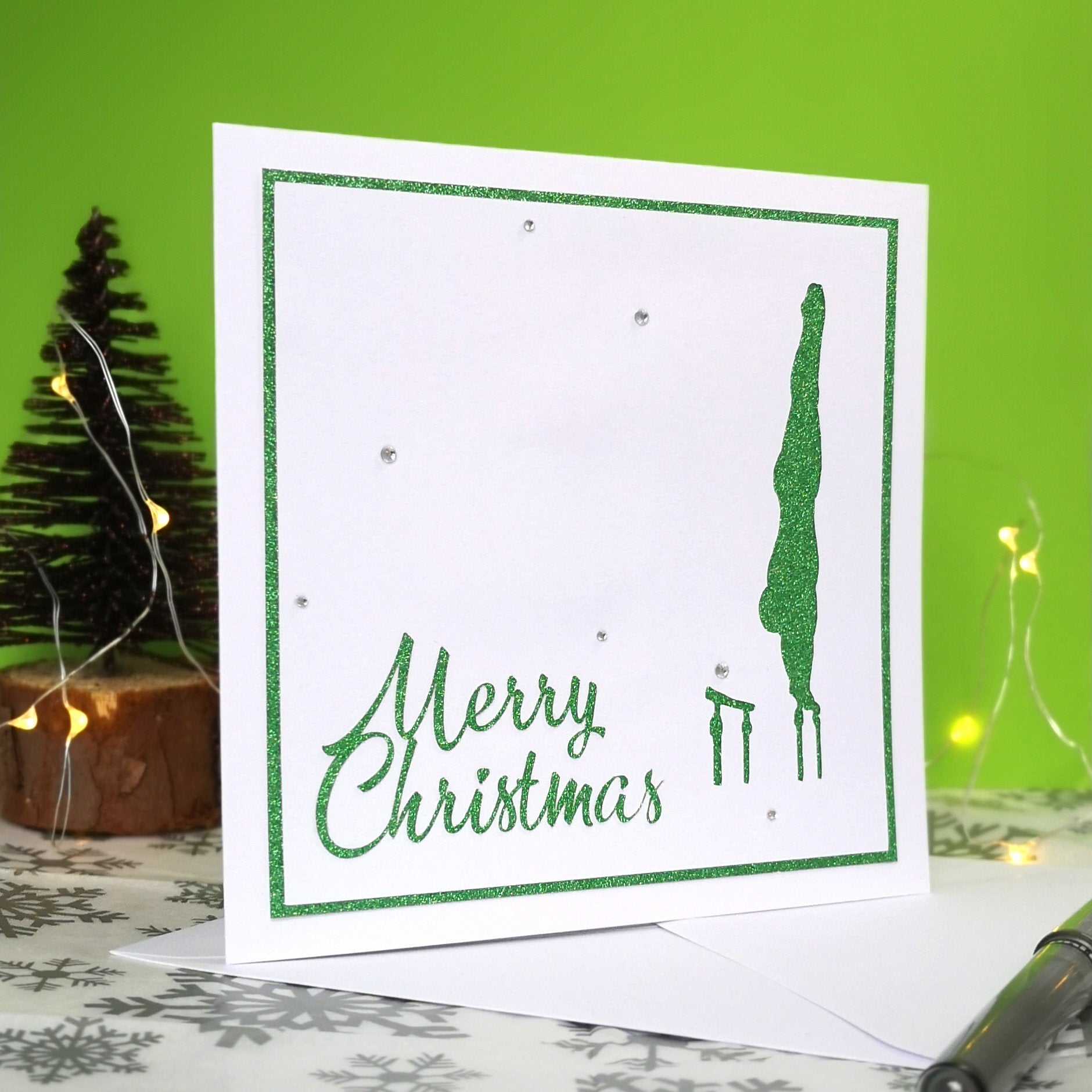 P-Bars Handstand | Handmade Large Square Silhouette Christmas Card | The Festive Edition