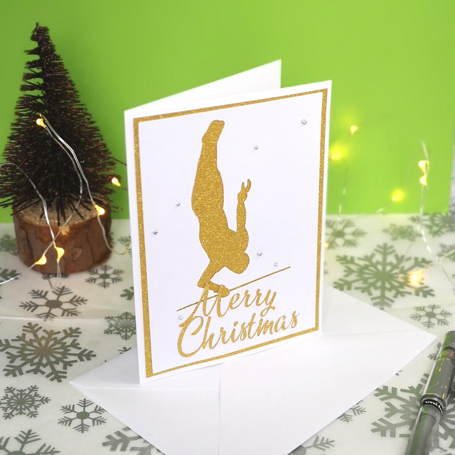 Squat Dislo | High Bar Handmade A6 Gymnastics Silhouette Christmas Card | The Festive Edition