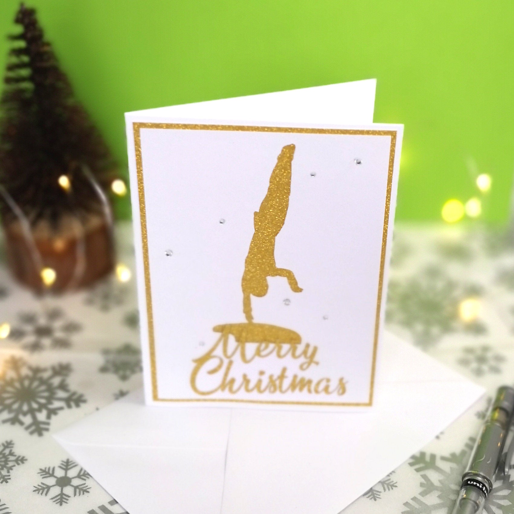 Kasamatsu Vault | Handmade A6 Gymnastics Silhouette Christmas Card | The Festive Edition