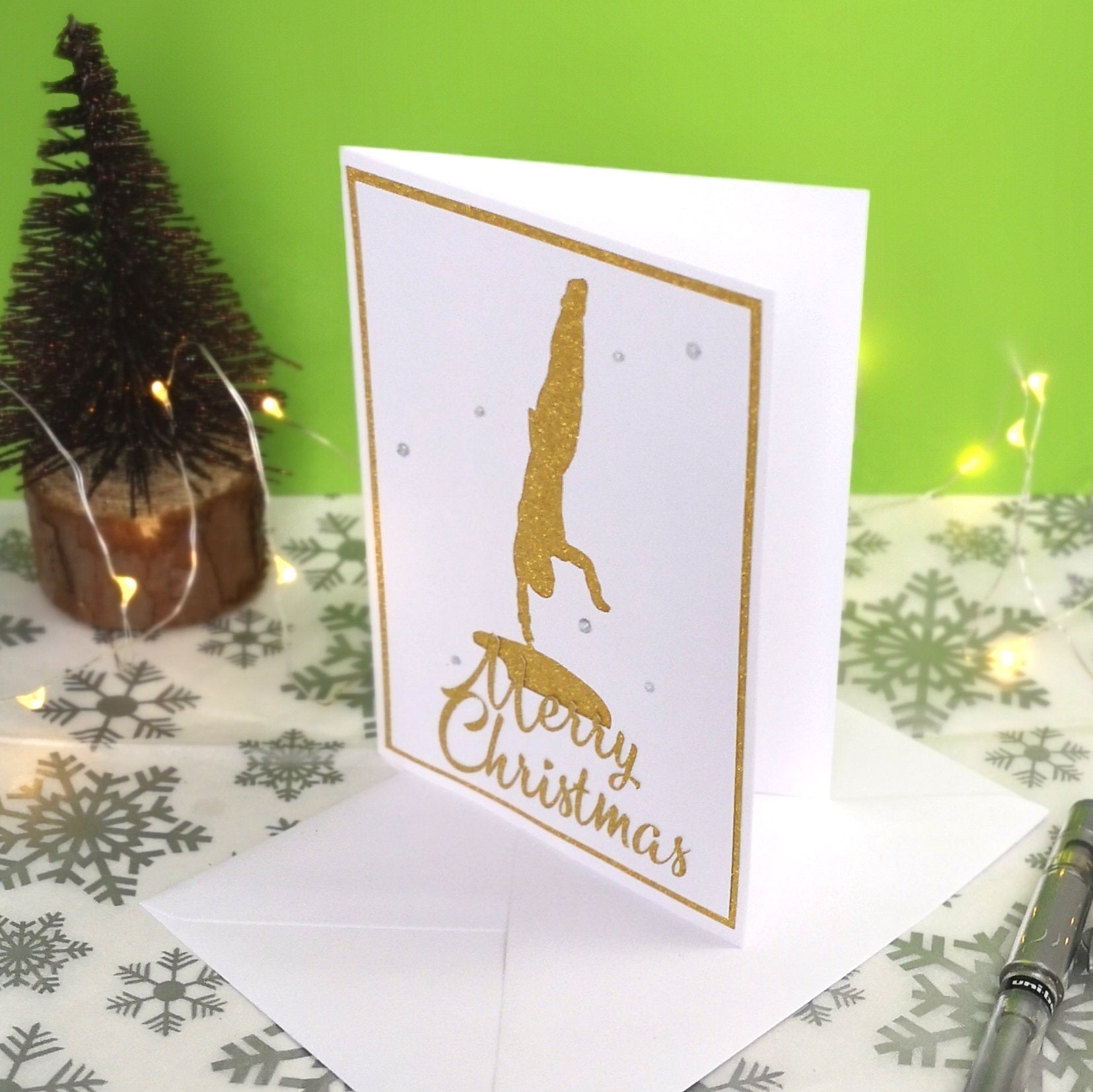 Kasamatsu Vault | Handmade A6 Gymnastics Silhouette Christmas Card | The Festive Edition