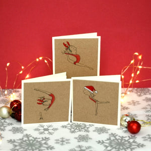 12 Handmade Gymnastics Kraft Mini Christmas Cards & Envelopes | 3 Designs | Women's Artistic