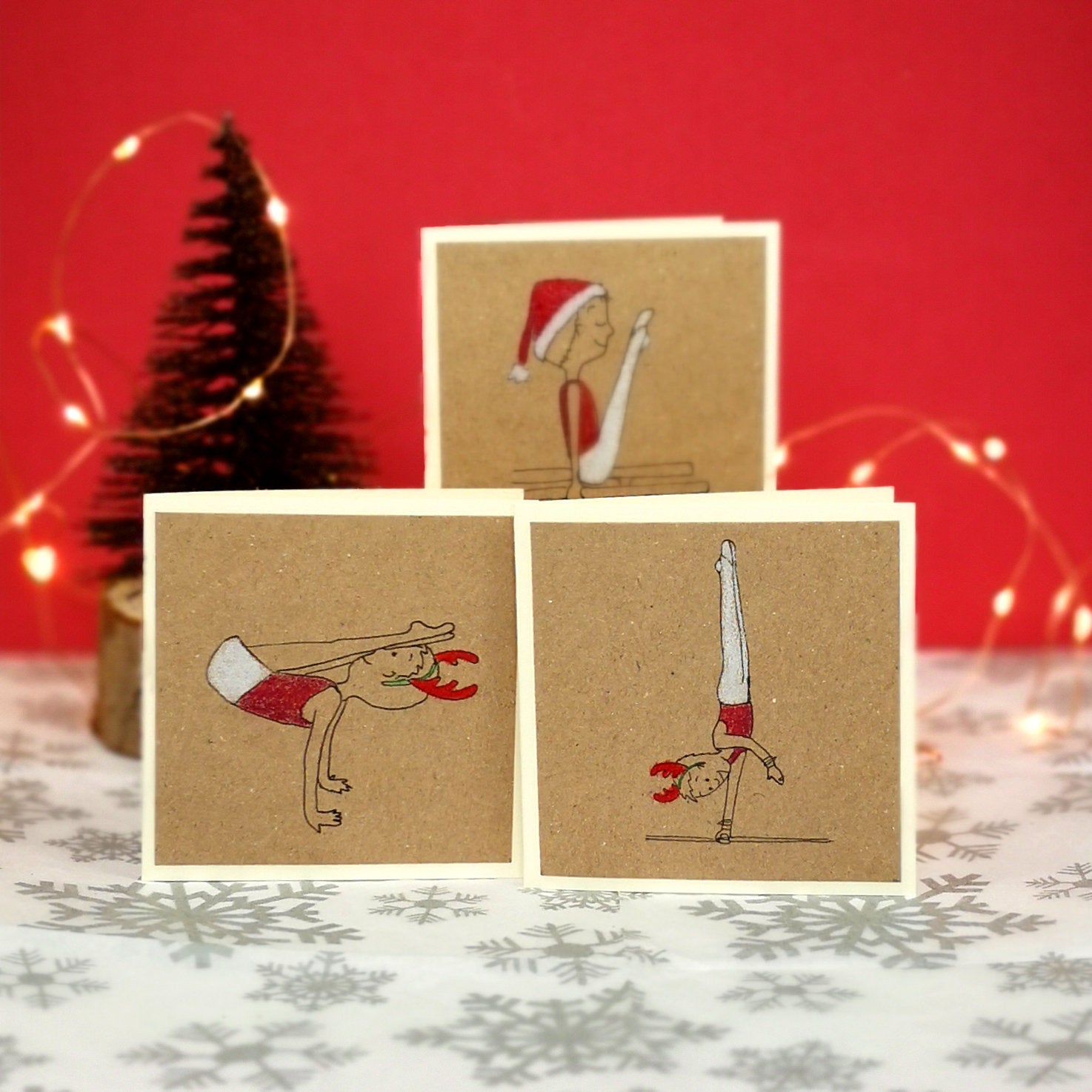 12 Handmade Gymnastics Kraft Mini Christmas Cards & Envelopes | 3 Designs | Men's Artistic