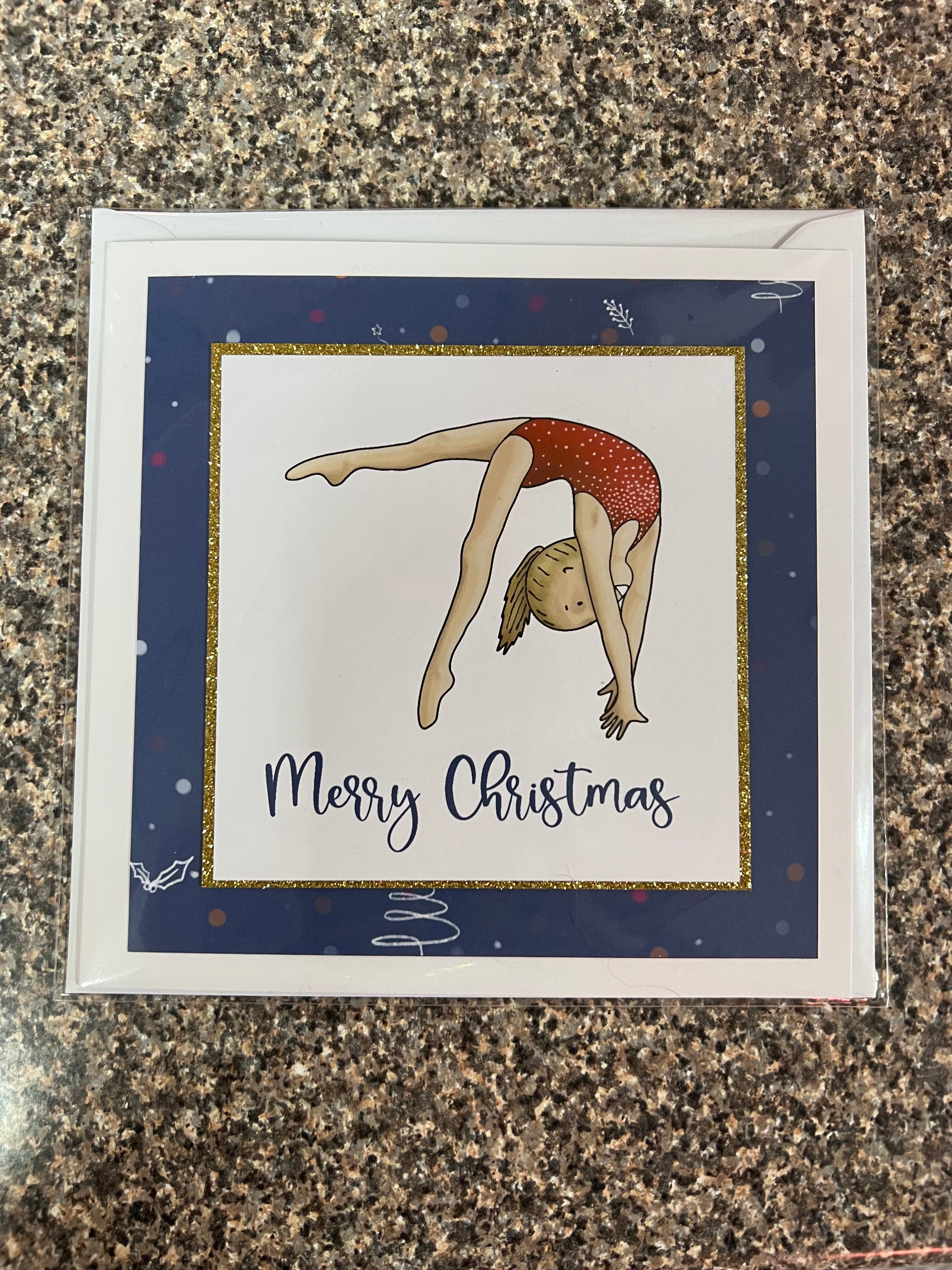 Anna The Gymnast | Handmade Gymnastics Christmas Card | Blue