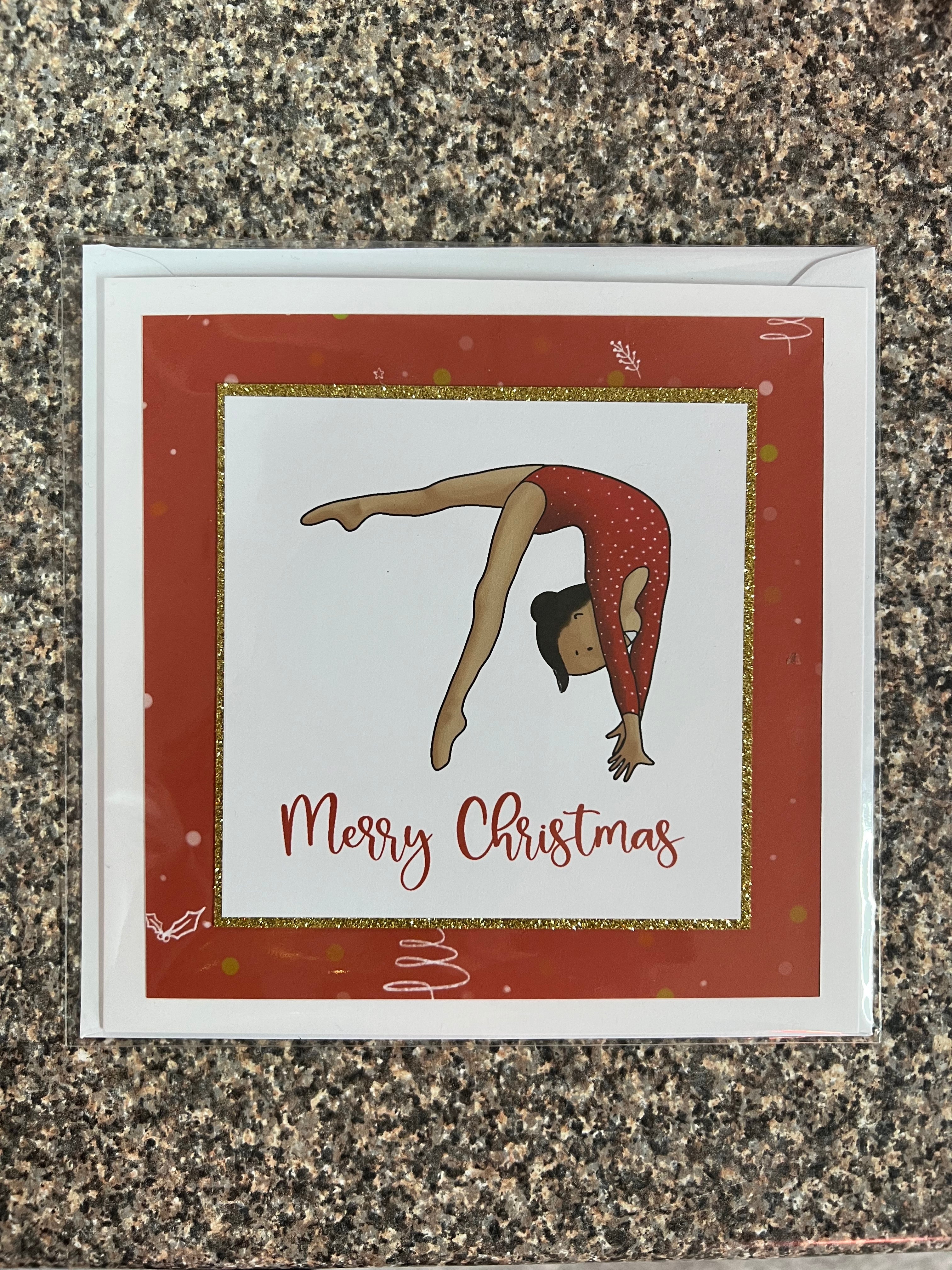 Cara The Gymnast | Handmade Gymnastics Christmas Card | Red