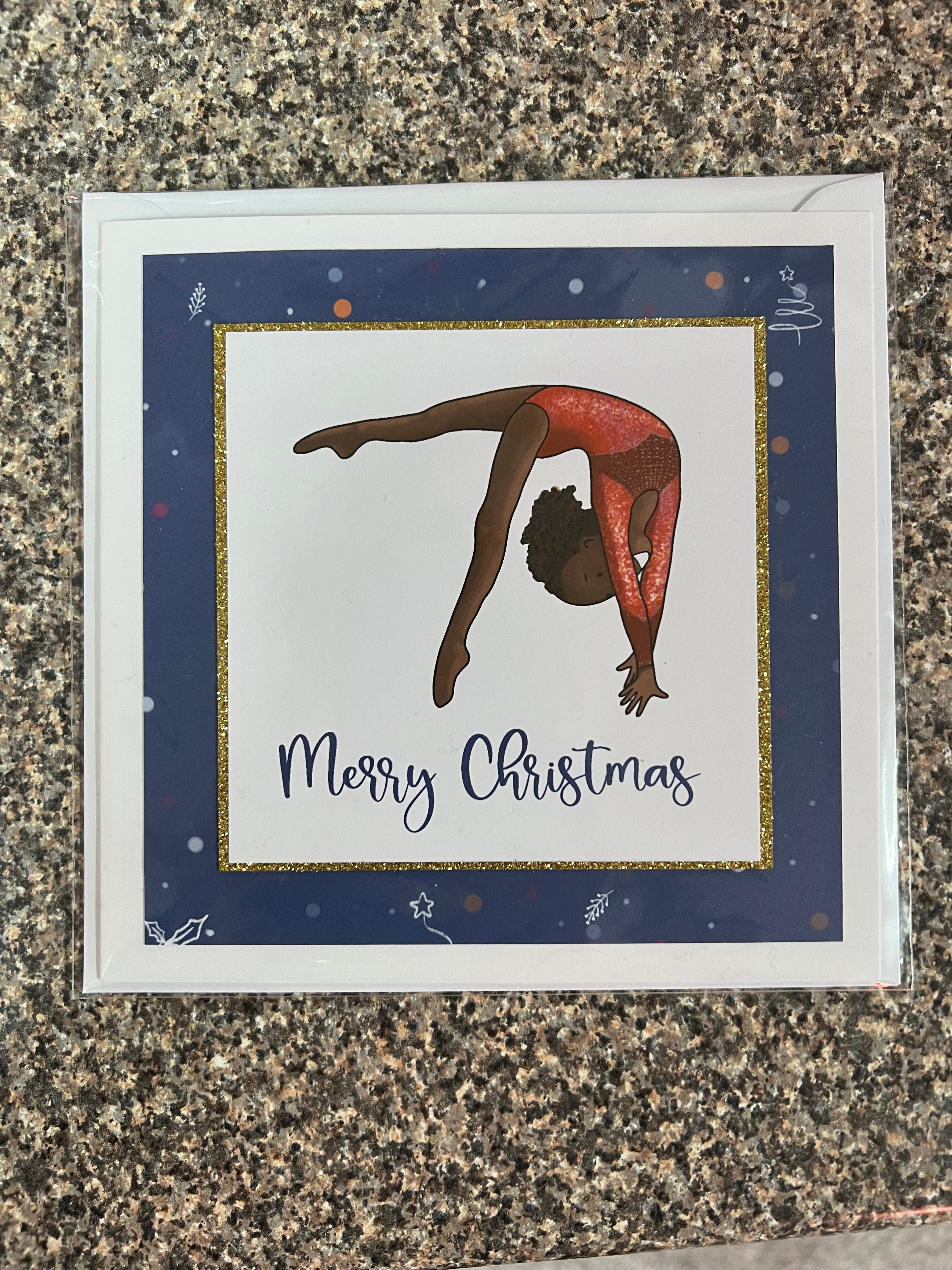 Katie The Gymnast | Handmade Gymnastics Christmas Card | Blue