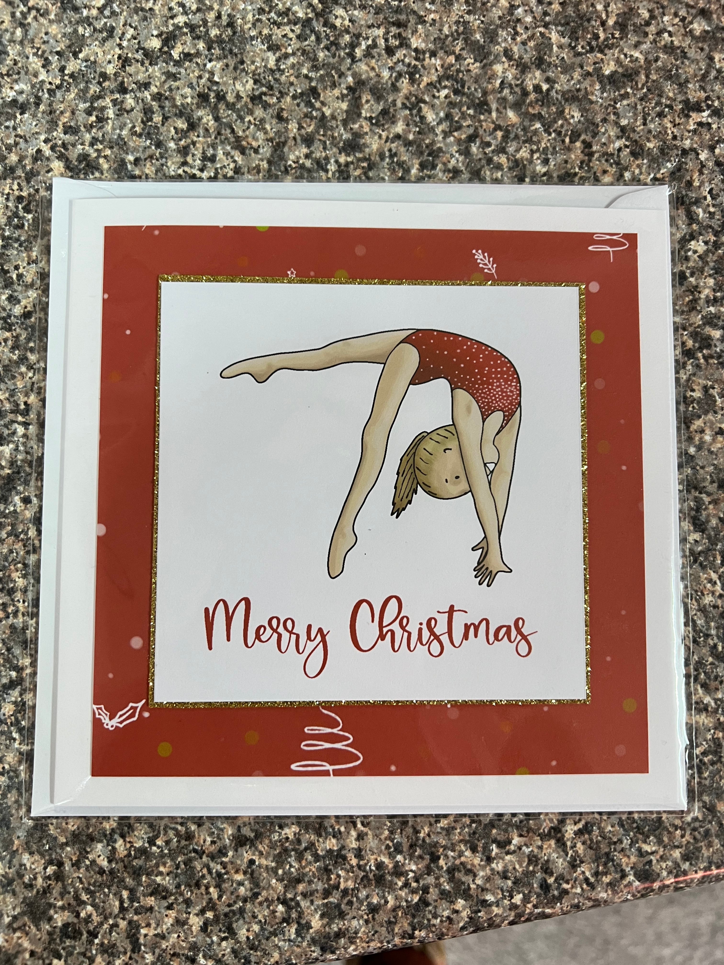 Anna The Gymnast | Handmade Gymnastics Christmas Card | Red