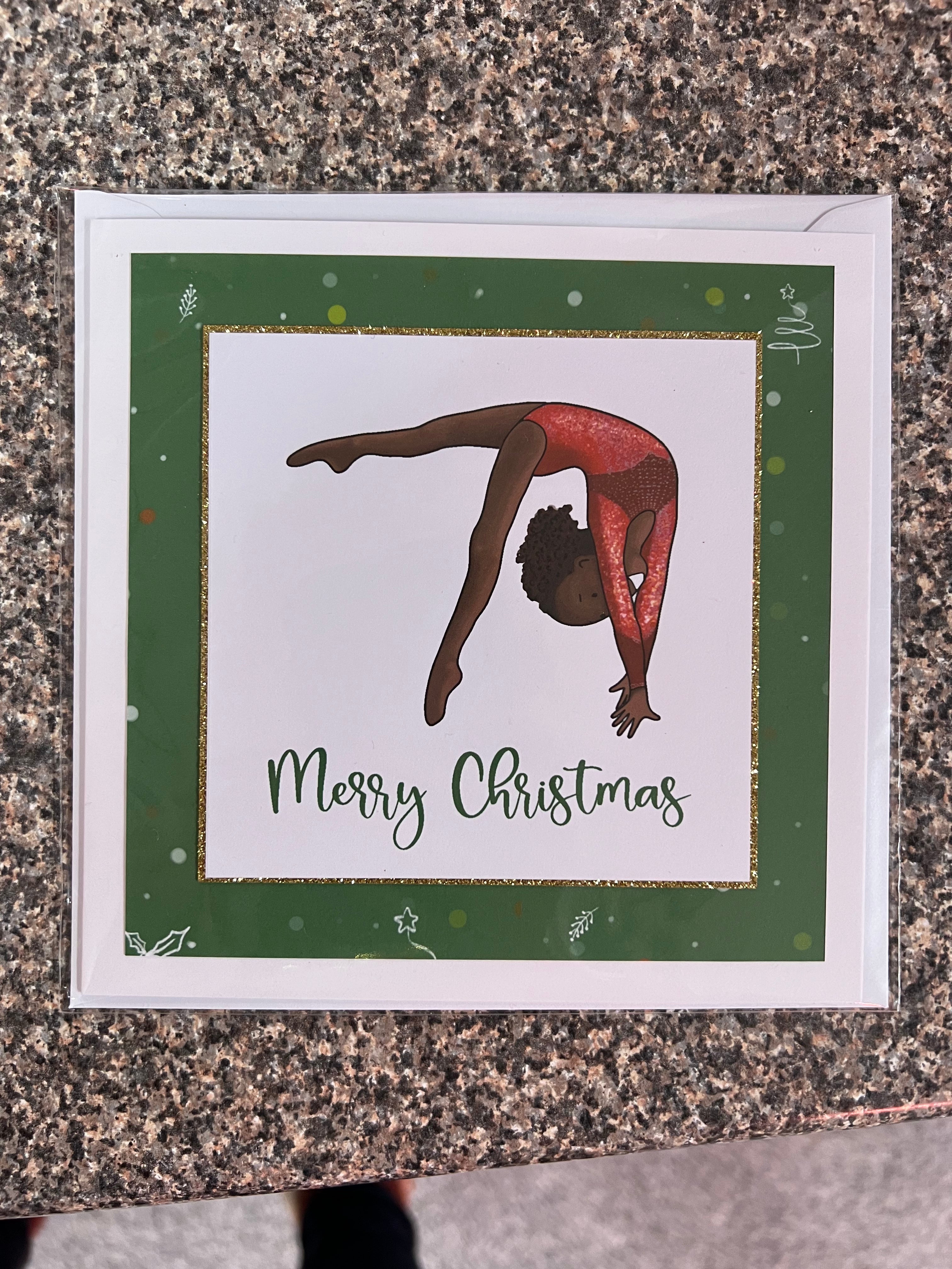 Katie The Gymnast | Handmade Gymnastics Christmas Card | Green