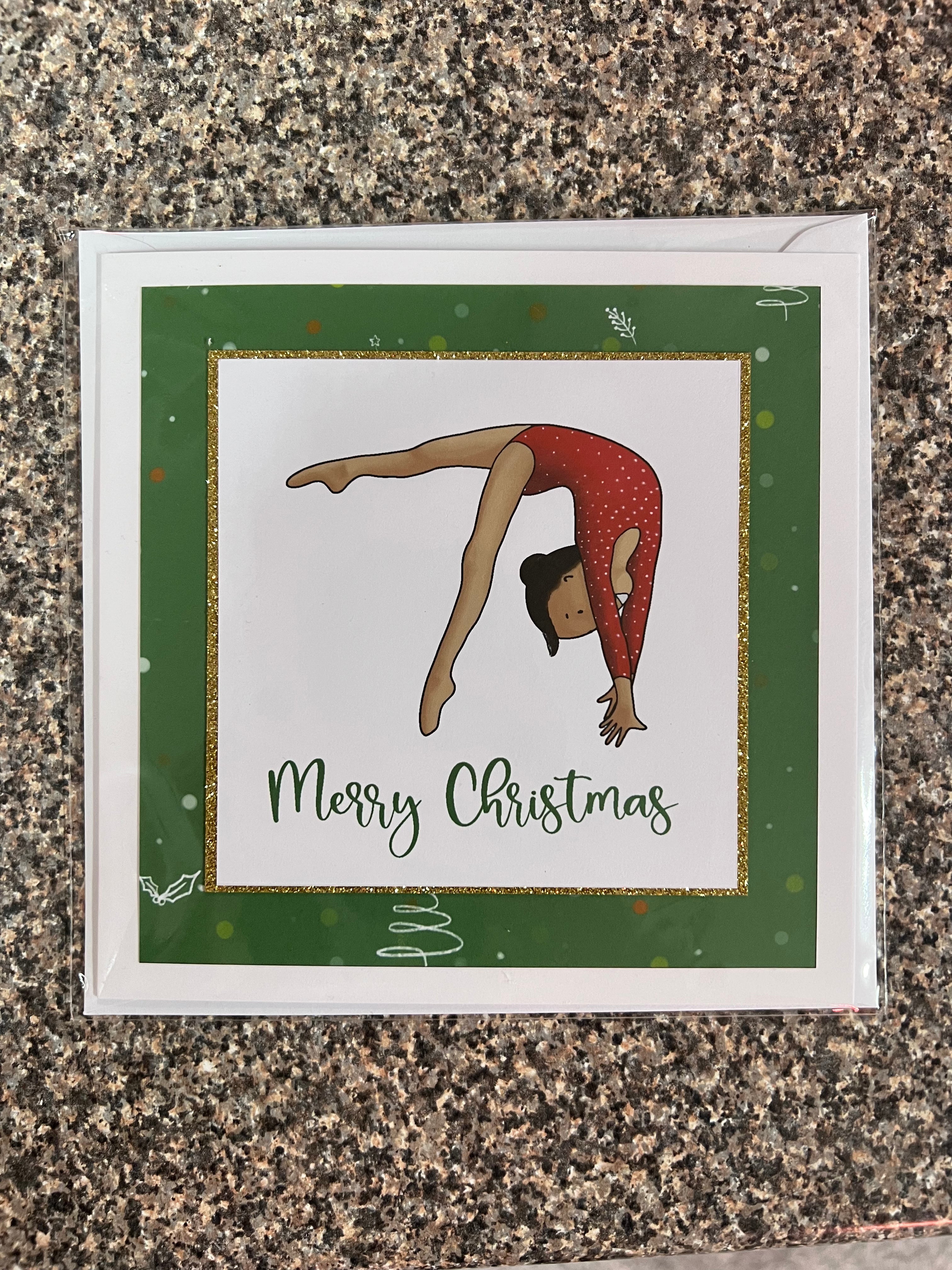 Cara The Gymnast | Handmade Gymnastics Christmas Card | Green